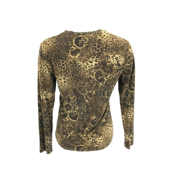 Chicos V Neck Long Sleeve Cheetah Paisley Top Sz 8 - Picture 5 of 6